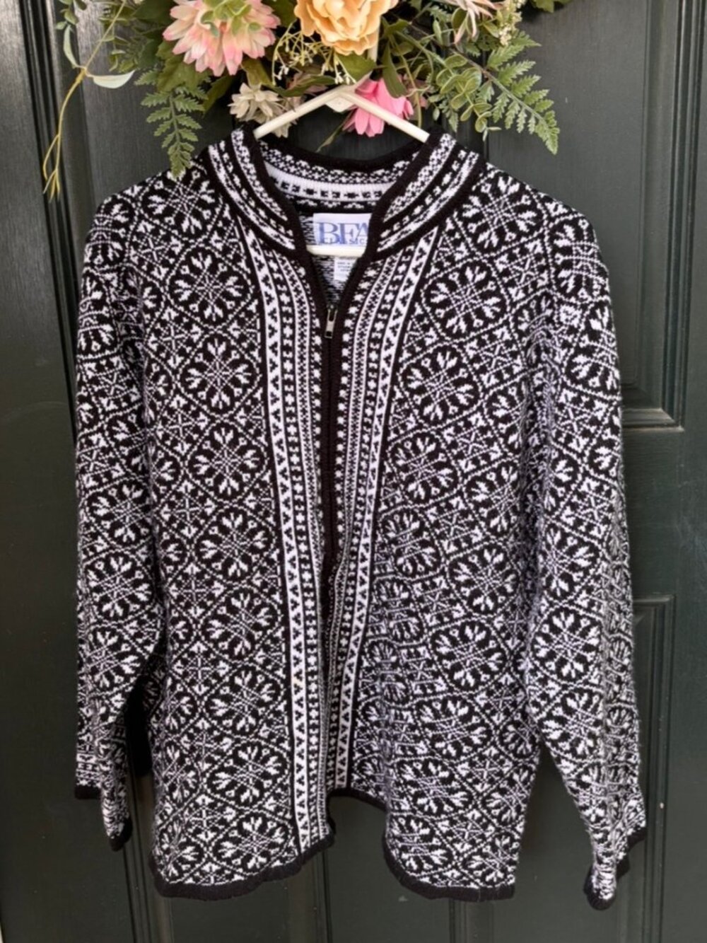 Nordic Women's B+W Zip-up Cardigan Sweater, Sz XXL